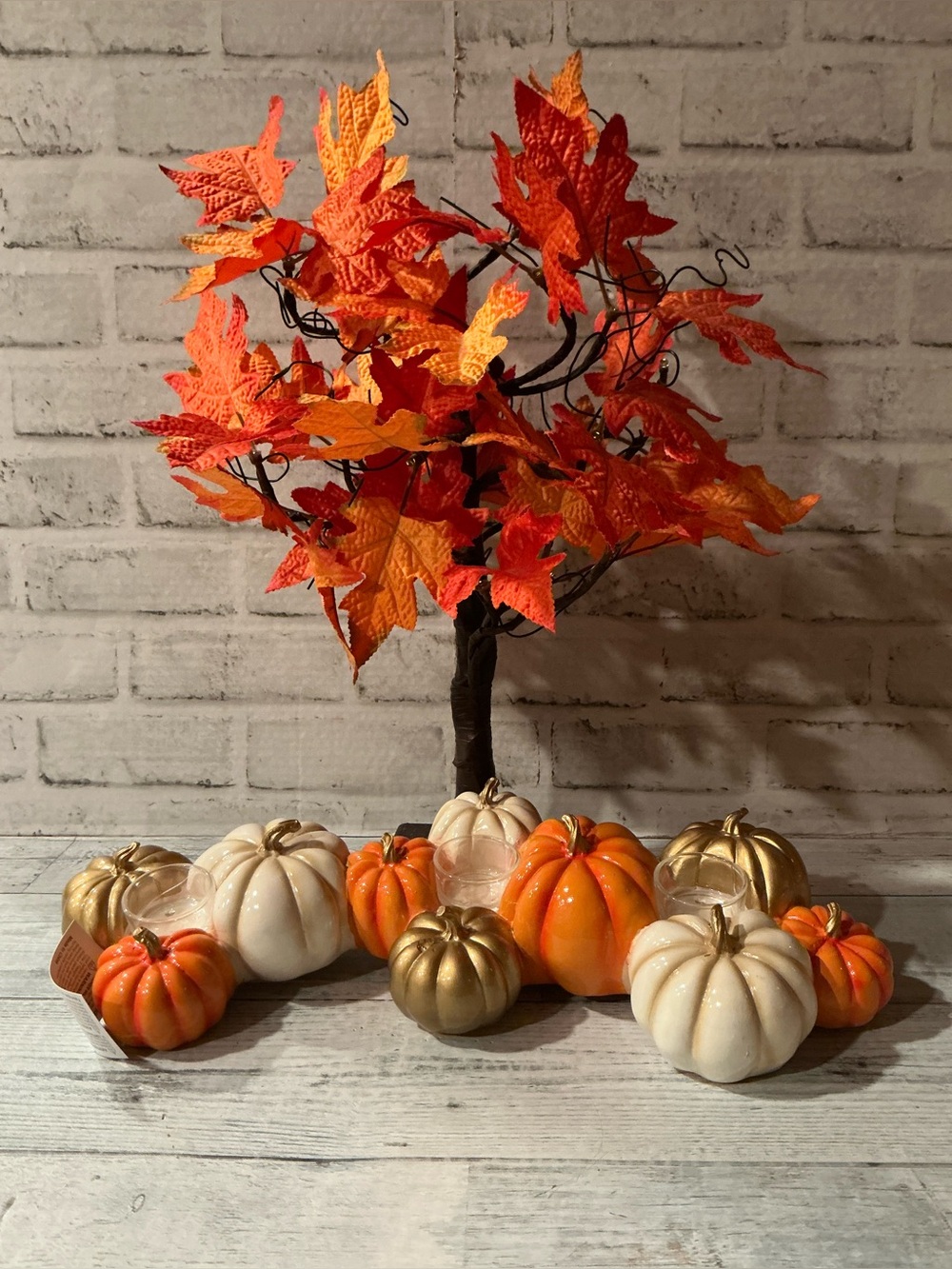 SHABBY CHIC pumpkins tealight candle holder centerpiece